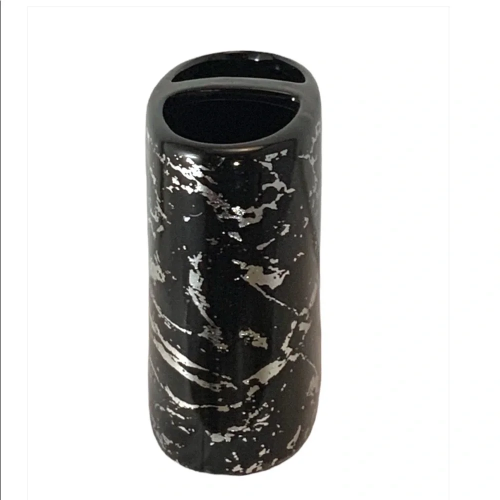 Today’s Living Black Metallic Marble Bathroom Accessories Ceramic Black Silver